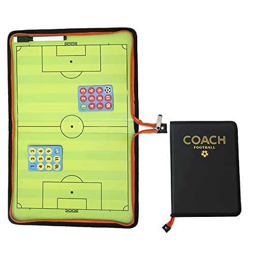 Tablero de Táctica de Fútbol, Carpeta Pizarra Táctica, Pizarra Entrenador Magnéticas de Fútbol, Pizarra Táctica de Fútbol Plegable y Portátil con Imanes, Lapiceros y Borrador