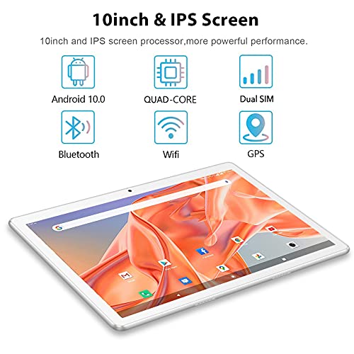 Tablet 10 Pulgadas Android 10.0，4GB RAM 64GB ROM， Certificación Google GMS，Dual SIM/WiFi/GPS/OTG/Type-C/Bluetooth-Gris