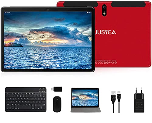 Tablet 10.1 Pulgadas Android 10.0 Tableta Ultra-Portátiles - RAM 4GB | 64GB Expandible (Certificación Google gsm) -JUSYEA - Batería de 8000mAh - WiFi —Ratón | Teclado y Otros - Rojo