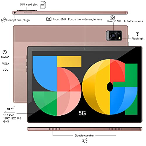 Tablet 10.1 Pulgadas Ultra Rápido, DUODUOGO 10 Android Tableta con 6GB RAM +64GB ROM, 4G Dual SIM/SD, FHD 1920x1200 | 5.0+8.0MP Cámara| WI-FI | Bluetooth | 6000mAh | Type C | GPS - Bronce