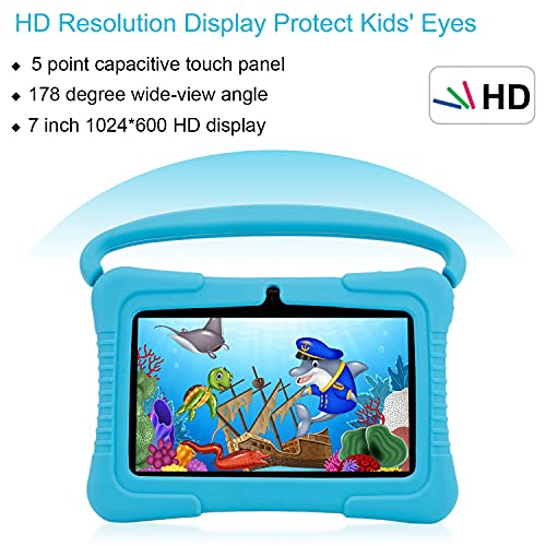 Tablet PC para niños, Tablet PC Androide Veidoo de 7 pulgadas, 1GB / 16GB, pantalla IPS de 1024x600, aplicación educativa, linda tablet PC con funda de silicona (azul)