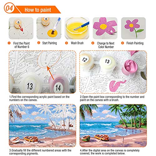 TAHEAT Pintar por números Kit de pintura acrílica para bricolaje de paisaje para niños y adultos principiantes, 40 cm x 50 cm, patrón de puente de madera, pintura por números con 3 pinceles sin marco