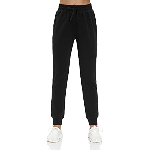 Tanmolo Pantalón Chándal Mujer Pantalones Deportivos Largos Algodón con Bolsillos Casual para Deportivo Yoga Fitness(Negro,EU-M)