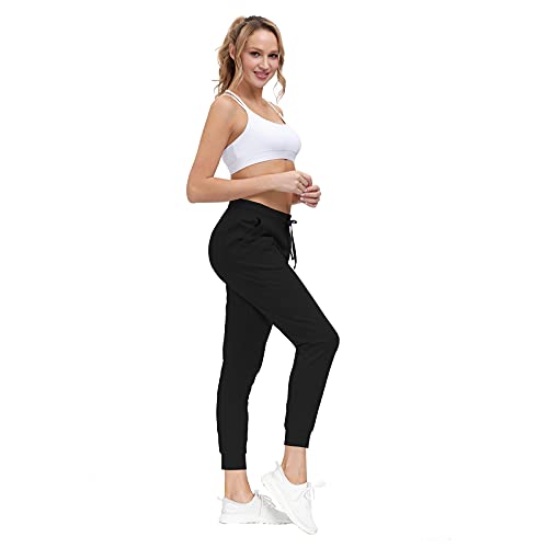 Tanmolo Pantalón Chándal Mujer Pantalones Deportivos Largos Algodón con Bolsillos Casual para Deportivo Yoga Fitness(Negro,EU-M)