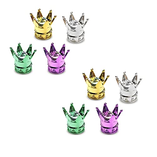 Tapones Rueda Coche,8 Piezas Tapones Válvula Aluminio Tapas Neumáticos Crown Tapa Válvula Francesa Tapas Vástago Válvula para Neumáticos de Bicicleta de Moto de Coche (4 Colores)