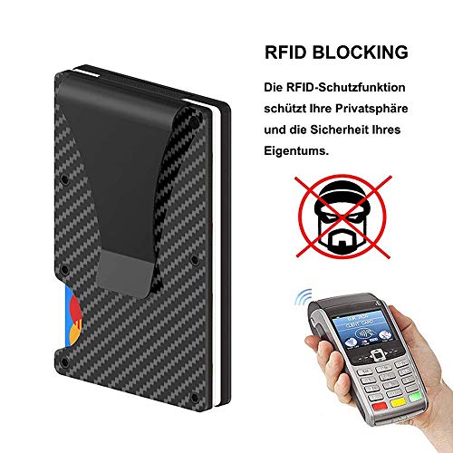 Tarjetero, Estuche para Tarjetas de Crédito de Fibra de Carbono con Clip para Billetes y Protección RFID, Para Tarjetas de Crédito, Tarjeta EC, Negro