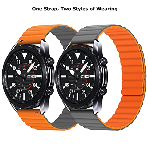 Tasikar 22mm Correas Compatible con Correa Samsung Galaxy Watch 3 45mm/Watch 46mm, Pulsera de Repuesto de Silicona con Cierre Magnético [Usable Doble Cara] para Huawei Watch GT2 46mm (Naranja-Gris)