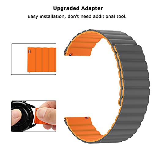 Tasikar 22mm Correas Compatible con Correa Samsung Galaxy Watch 3 45mm/Watch 46mm, Pulsera de Repuesto de Silicona con Cierre Magnético [Usable Doble Cara] para Huawei Watch GT2 46mm (Naranja-Gris)