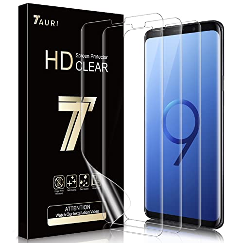 TAURI 3 Pack HD Clear Screen Protector de Pantalla 3D Cobertura Completa Soft TPU Compatible con Samsung Galaxy S9 Cobertura Máxima, Sin Burbujas Sin Aplicación Anti-Oil y Anti-Huellas Fácil Instalar