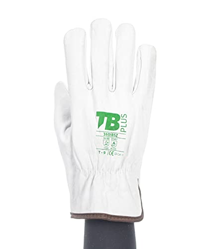 TB Guante de Protección Laboral TB Plus 160IBSZ | Guante de Seguridad para Trabajos con Riesgos Mecánicos y Térmicos. Fabricado en Piel Flor Vacuno, Color Gris - Paquete 10 Pares - Talla 7