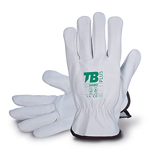 TB Guante de Protección Laboral TB Plus 160IBSZ | Guante de Seguridad para Trabajos con Riesgos Mecánicos y Térmicos. Fabricado en Piel Flor Vacuno, Color Gris - Paquete 10 Pares - Talla 7