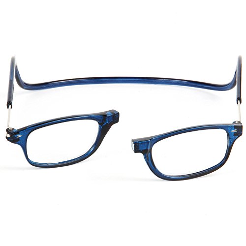 TBOC Gafas de Lectura Presbicia Vista Cansada – Montura Azul Graduadas +2.00 Dioptrías Hombre Mujer Regulables Imantadas Magnéticas Plegables Lentes Aumento Leer Ver Cerca Cuello Cierre Imán