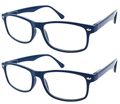 TBOC Gafas de Lectura Presbicia Vista Cansada - (Pack 2 Unidades) Graduadas +2.00 Dioptrías Montura de Pasta Azul Diseño Moda Hombre Mujer Unisex Lentes de Aumento para Leer Ver de Cerca