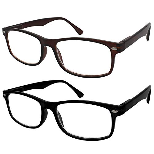 TBOC Gafas de Lectura Presbicia Vista Cansada - (Pack 2 Unidades) Graduadas +2.50 Dioptrías Montura de Pasta Marrón y Negra Diseño Moda Hombre Mujer Unisex Lentes de Aumento para Leer Ver de Cerca