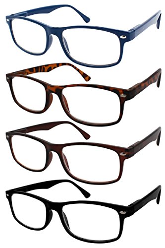 TBOC Gafas de Lectura Presbicia Vista Cansada - (Pack 4 Unidades) Graduadas +2.50 Dioptrías Montura de Pasta Azul Marrón Negra Carey Diseño Moda Hombre Mujer Unisex Lentes de Aumento Leer Ver Cerca