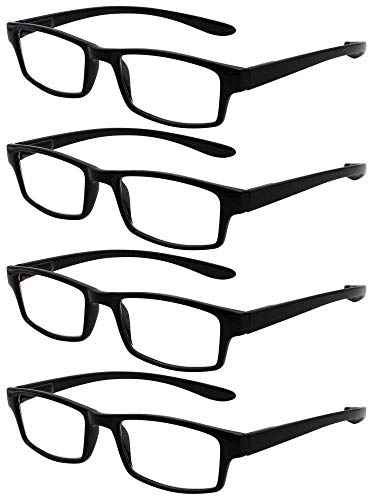 TBOC Gafas de Lectura Presbicia Vista Cansada - [Pack 4 Unidades] Graduadas +3.50 Dioptrías Montura de Pasta Negra Patillas Extra Largas Colgar Cuello Hombre Mujer Unisex Lentes Aumento Leer Ver Cerca