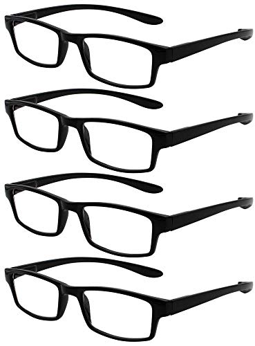 TBOC Gafas de Lectura Presbicia Vista Cansada - [Pack 4 Unidades] Graduadas +3.50 Dioptrías Montura de Pasta Negra Patillas Extra Largas Colgar Cuello Hombre Mujer Unisex Lentes Aumento Leer Ver Cerca