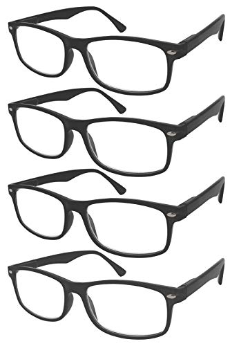 TBOC Gafas de Lectura Presbicia Vista Cansada - (Pack 4 Unidades) Graduadas +4.00 Dioptrías Montura de Pasta Negra Mate Diseño Moda Hombre Mujer Unisex Lentes de Aumento Leer Ver Cerca