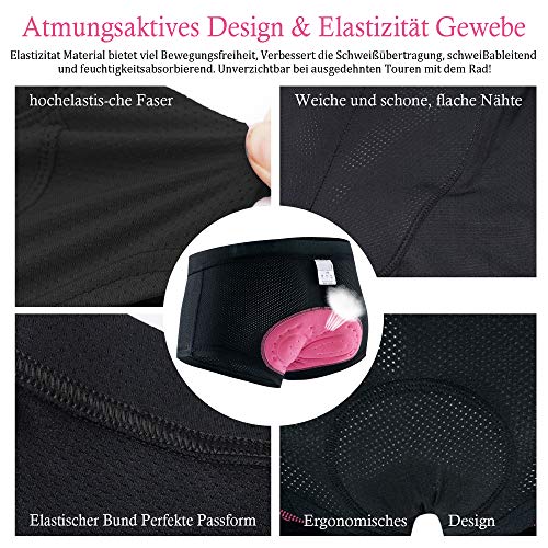 TBoonor Culotte de ciclismo para mujer con acolchado de gel 4D, transpirable, de secado rápido, ropa interior para bicicleta, ciclismo de montaña Negro XXL