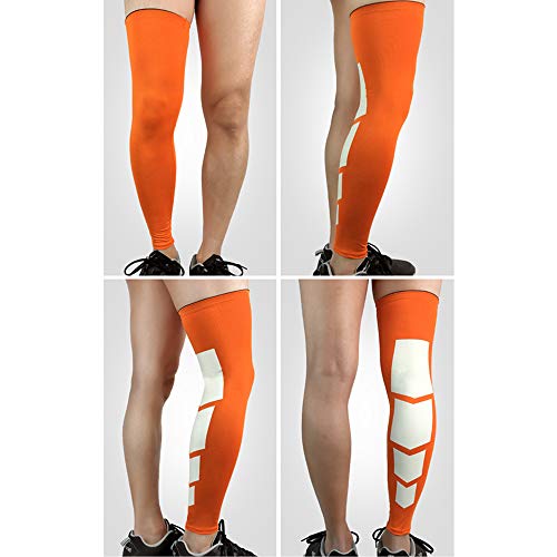 Tcare - Mangas de compresión para recuperación de pierna, para deportes, fútbol, baloncesto, ciclismo, estiramiento, rodilla, manga larga, color naranja, tamaño medium