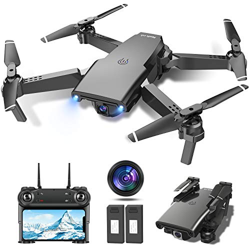 tech rc Drone con Cámara HD 1080P, Drone FPV Plegable Drone Profesional Posicionamiento de Flujo Óptico, 2 baterías, Control Remoto WiFi, Un botón de despegue / Aterrizaje, Modo sin Cabeza 3D Flip