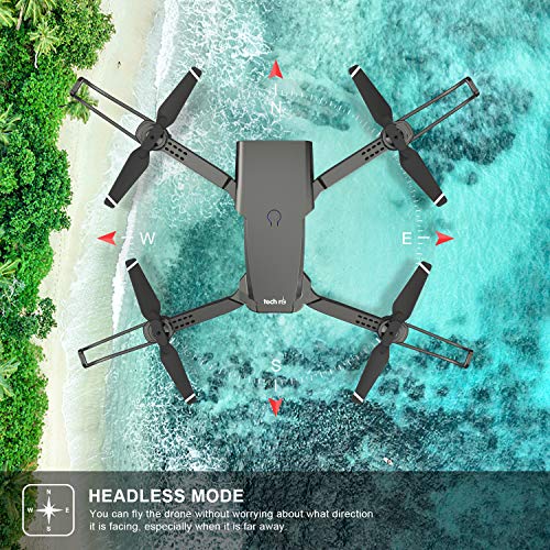 tech rc Drone con Cámara HD 1080P, Drone FPV Plegable Drone Profesional Posicionamiento de Flujo Óptico, 2 baterías, Control Remoto WiFi, Un botón de despegue / Aterrizaje, Modo sin Cabeza 3D Flip