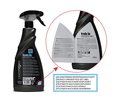 Tecnoxx – Vynils Up Limpiador Hidratador y abrillantador de salpicaderos y plásticos no Lisos perfumado para Interior de vehículo 750 mL con pulverizador Envase XL