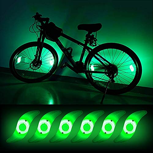 Teguangmei 6pcs LED Luz de Radios de Bicicleta,Luces de Neón a Prueba de Agua con 3 Modos de Parpadeo,Luces de Irradiación de Ruedas de Bicicleta Fáciles de Instalar Para Adultos y Niños,Verde