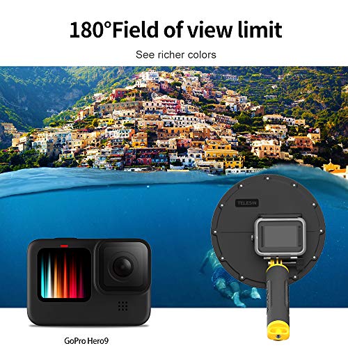 TELESIN GoPro Hero 10/9 Dome Port, Funda Impermeable de 6 Pulgadas con Flotador Empuñadura Compatible con Hero 10/9, con Pistola de gatillo y Toma subacuática para fotografía subacuática(Hero10/9)