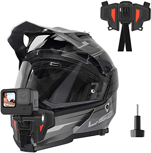 TELESIN - Soporte de cámara con montaje frontal para casco de moto con mentón curvado, para GoPro Hero , Osmo Action Insta 360, silicona antideslizante, fácil de instalar (segunda generación)