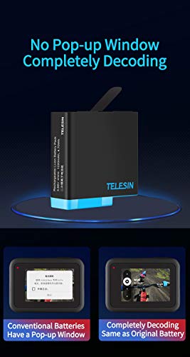 TELESIN Triple Charger Battery Set-Charging Box + 2 baterías con Cable USB Type-C 3 en 1 Kit de Accesorios para GoPro Hero 8 / Hero 7/6/5 Black