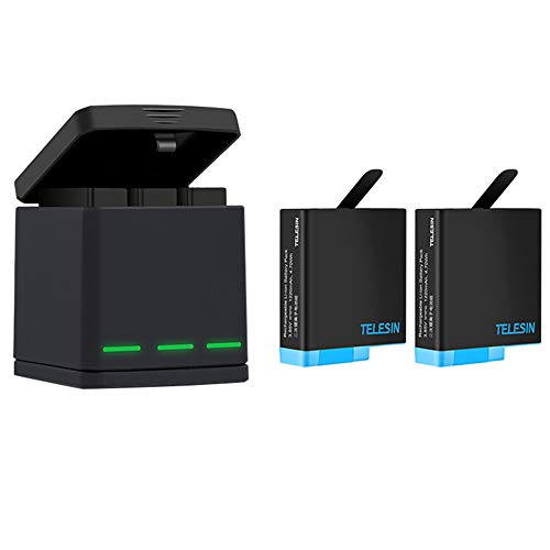 TELESIN Triple Charger Battery Set-Charging Box + 2 baterías con Cable USB Type-C 3 en 1 Kit de Accesorios para GoPro Hero 8 / Hero 7/6/5 Black