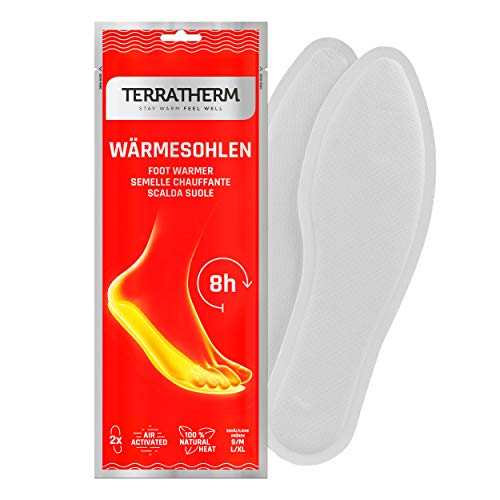 TerraTherm Plantillas Calentadoras - 5 Pares XL, Plantillas Calentadoras, Almohadillas térmicas, 100% Calor Natural, Almohadillas térmicas con Forma de Plantillas para 8 Horas de pies Calientes