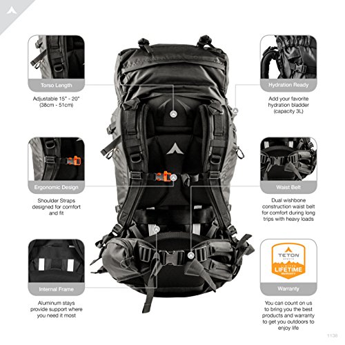 TETON Sports Mountain Adventurer 4000 Mochila ultraligera Plus; Mochila de senderismo ligera para camping, caza, viajes y deportes al aire libre, 68,5 x 30,4 x 25,4 cm