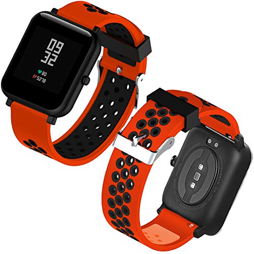 Th-some Correa para Amazfit Bip Impermeable Universal - Reemplazo de Pulsera Ajustable para Xiaomi Huami Amazfit Bip bit Lite Youth Watch Sin Tracker (Rojo Negro3)