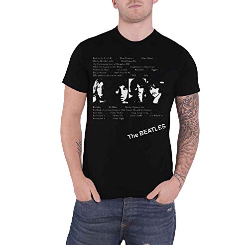 The Beatles White Album Tracks (Back Print) Camiseta, Negro (Black Black), Medium para Hombre