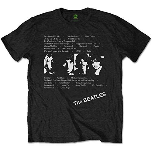 The Beatles White Album Tracks (Back Print) Camiseta, Negro (Black Black), Medium para Hombre