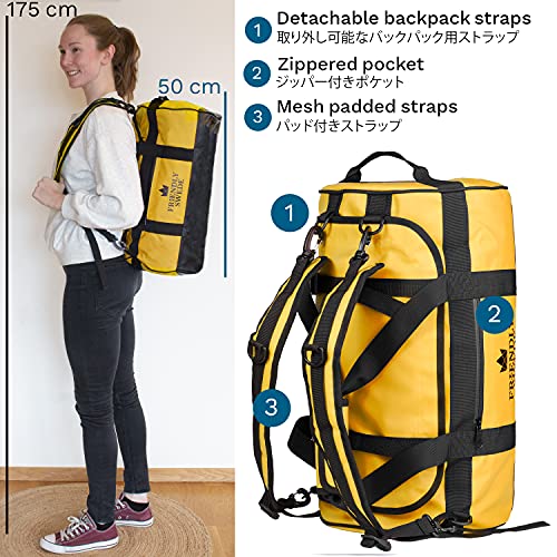 The Friendly Swede Duffel Bolsa de Viaje y Deporte Convertible en Mochila - Duffle Bag (Capacidad: 30l/ 60l/ 90l) (30L Amarillo)