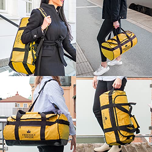 The Friendly Swede Duffel Bolsa de Viaje y Deporte Convertible en Mochila - Duffle Bag (Capacidad: 30l/ 60l/ 90l) (30L Amarillo)