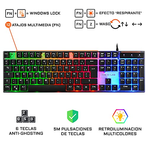 The G-Lab Combo Gallium E-Pack Gaming 4 en 1 - Teclado Gaming QWERTY – Incluye Ñ-Retroiluminado, Ratón Gaming de 2400 dpi, Auriculares Gaming, Alfombrilla de Ratón Antideslizante – PC PS4 Xbox One