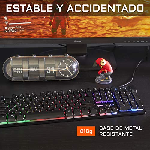 THE G-LAB Combo Krypton Pack de Teclado Gaming USB y Ratón Multicolor Retroiluminación – Teclado Gaming QWERTY - Incluye Ñ - Anti-Ghosting + Ratón Gaming 6 Botones 3200 dpi – PC PS4 Xbox One (Negro)