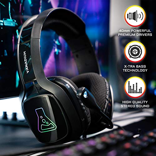 THE G-LAB Korp Vanadium Auriculares Gaming - Auriculares estéreo, Ultra Ligero, RGB - Auriculares con Micrófono, Jack de 3.5 mm para PC/PS4/Xbox One/Nintendo Switch/Mac/Smartphone - Nuevo (Negro)