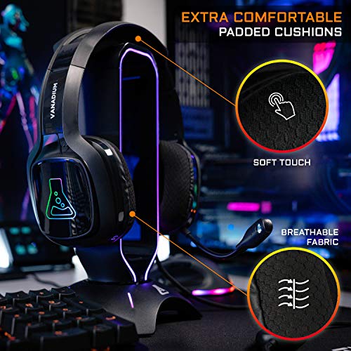 THE G-LAB Korp Vanadium Auriculares Gaming - Auriculares estéreo, Ultra Ligero, RGB - Auriculares con Micrófono, Jack de 3.5 mm para PC/PS4/Xbox One/Nintendo Switch/Mac/Smartphone - Nuevo (Negro)