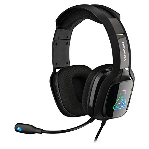 THE G-LAB Korp Vanadium Auriculares Gaming - Auriculares estéreo, Ultra Ligero, RGB - Auriculares con Micrófono, Jack de 3.5 mm para PC/PS4/Xbox One/Nintendo Switch/Mac/Smartphone - Nuevo (Negro)