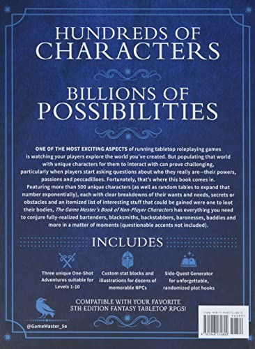 The Game Master's Book of Non-Player Characters: 500+ unique villains, heroes, helpers, sages, shopkeepers, bartenders and more for 5th edition RPG adventures