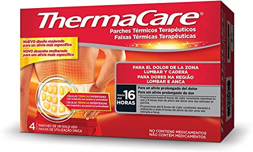 THERMACARE Parche Térmico Terapéutico - 4 parches - Para el Dolor Lumbar y Cadera - Alivio Prolongado del Dolor Hasta 16 Horas - Sin Medicamentos