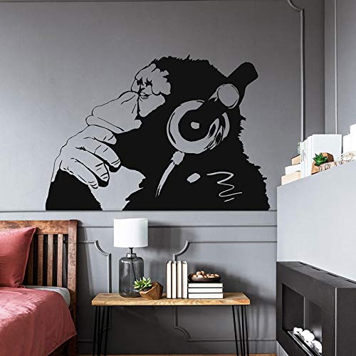 Thinking Monkey Banksy Etiqueta de la pared Música DJ Sonido Rap Rock Jazz Pop Músico Arte de la pared Calcomanía Decoración de la habitación Mural A3 82x57cm