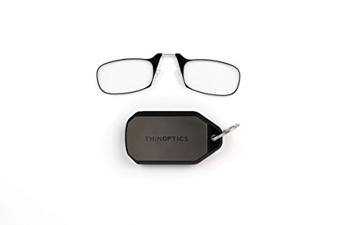 ThinOptics Gafas de Lectura + Funda Tipo Llavero Plateada | Marcos Negros, Grosor de 1,50
