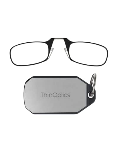 ThinOptics Gafas de Lectura + Funda Tipo Llavero Plateada | Marcos Negros, Grosor de 1,50