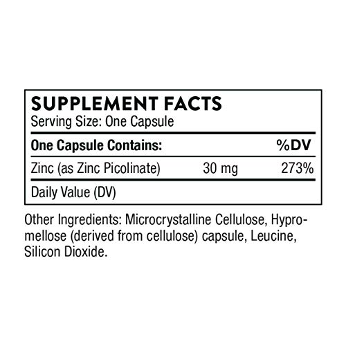 Thorne Research - Zinc Picolinate 30 mg - Suplemento de Zinc de Alta Absorción para el Crecimiento - 180 Cápsulas